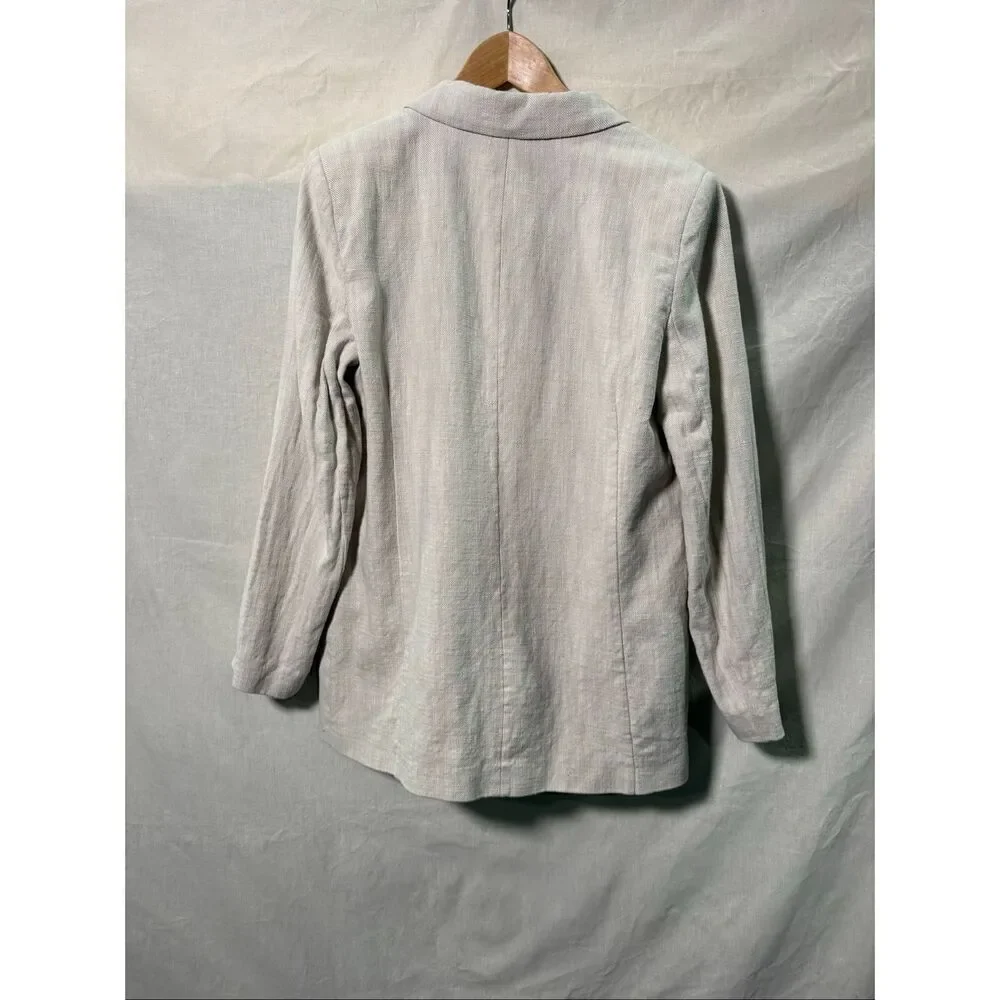 Topshop Double Breasted Blazer Womens US 10 Beige Cotton Oversized Jacket